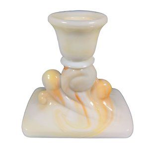 Vintage Orange Slag Glass Candlestick Holder Pressed Marbled White 7/8" Candle